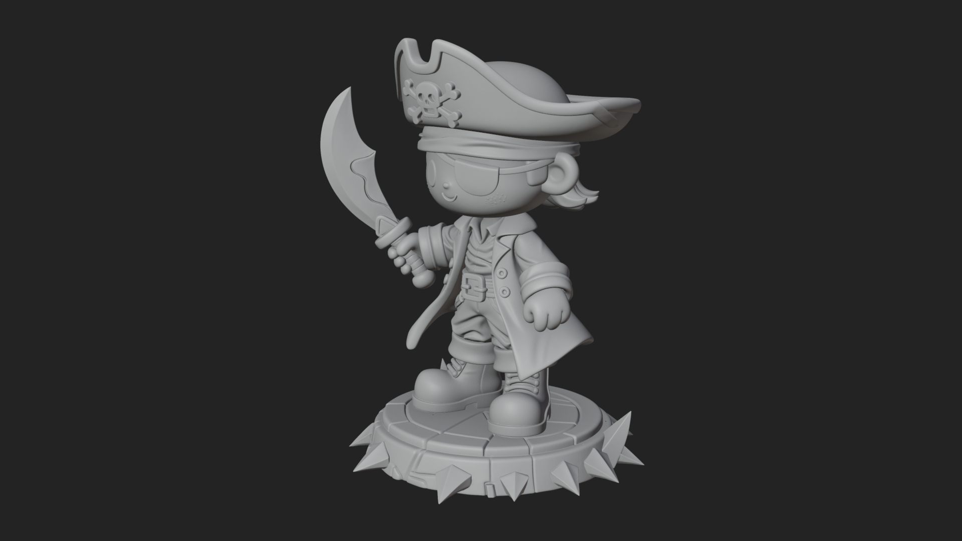 Chibi Pirate Captain Statue Design 4 3D Print Model 3D Model