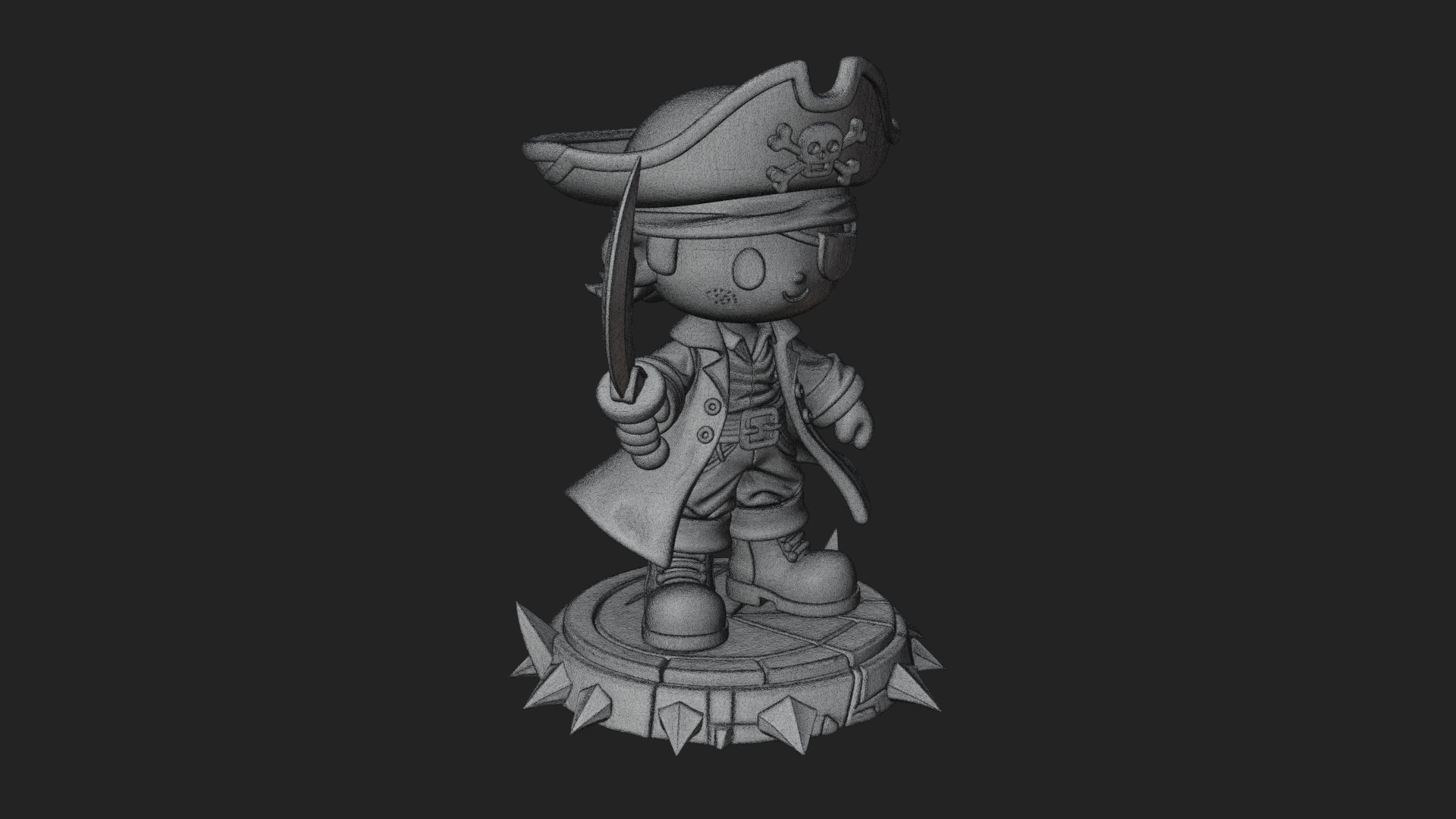 Chibi Pirate Captain Statue Design 4 3D Print Model 3D Model