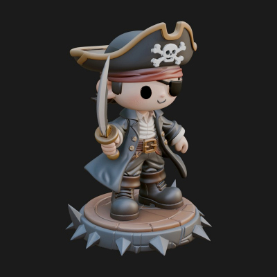 Chibi Pirate Captain Statue Design 4 3D Print Model