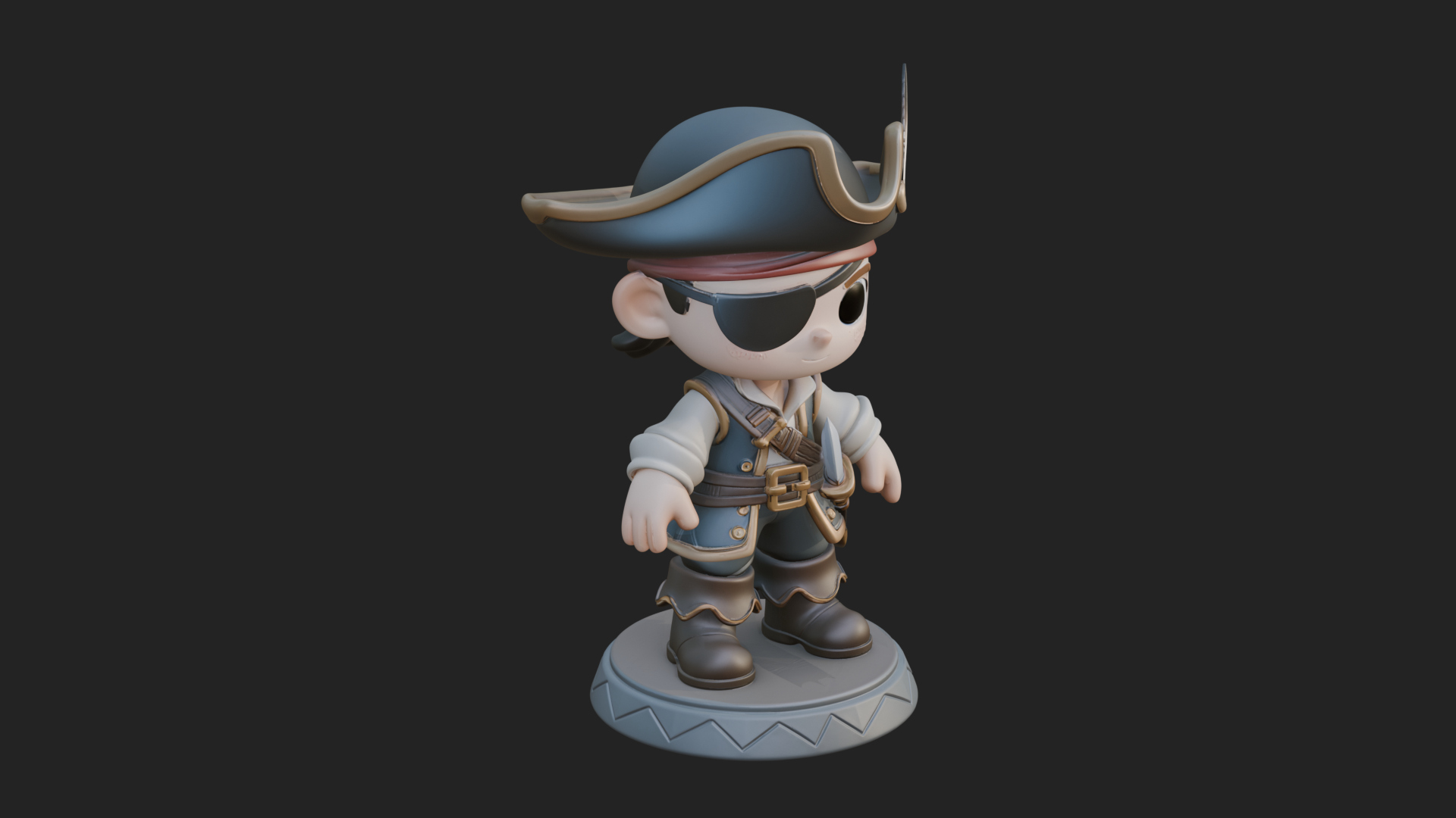 Chibi Pirate Captain Statue Design 5 3D Print Model 3D Model