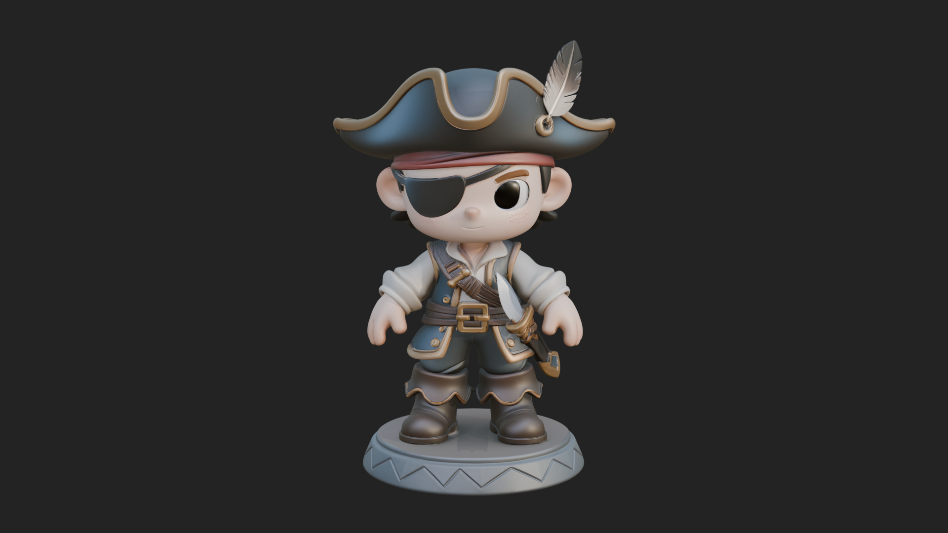 Chibi Pirate Captain Statue Design 5 3D Print Model 3D Model