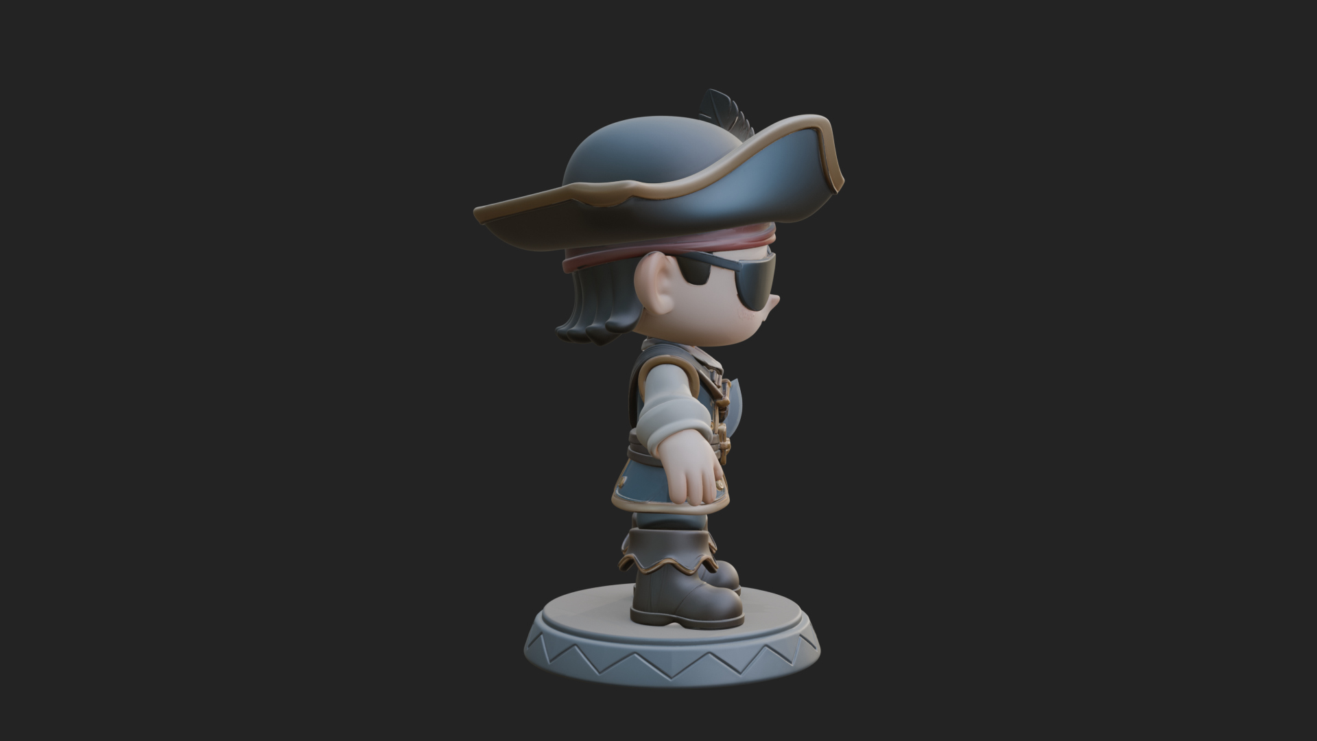 Chibi Pirate Captain Statue Design 5 3D Print Model 3D Model