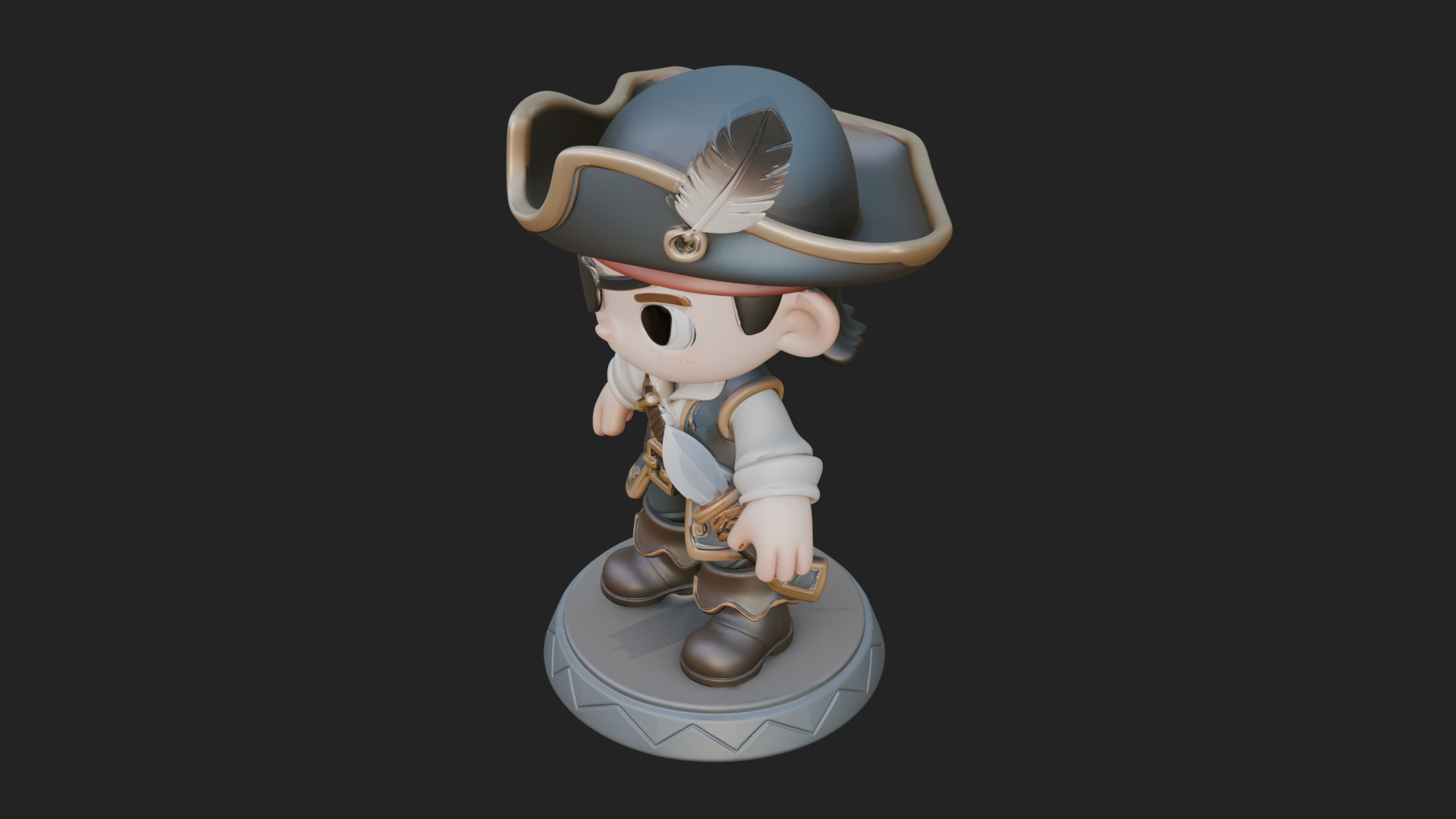 Chibi Pirate Captain Statue Design 5 3D Print Model 3D Model