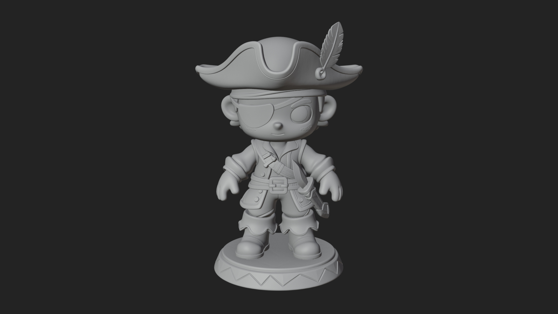 Chibi Pirate Captain Statue Design 5 3D Print Model 3D Model