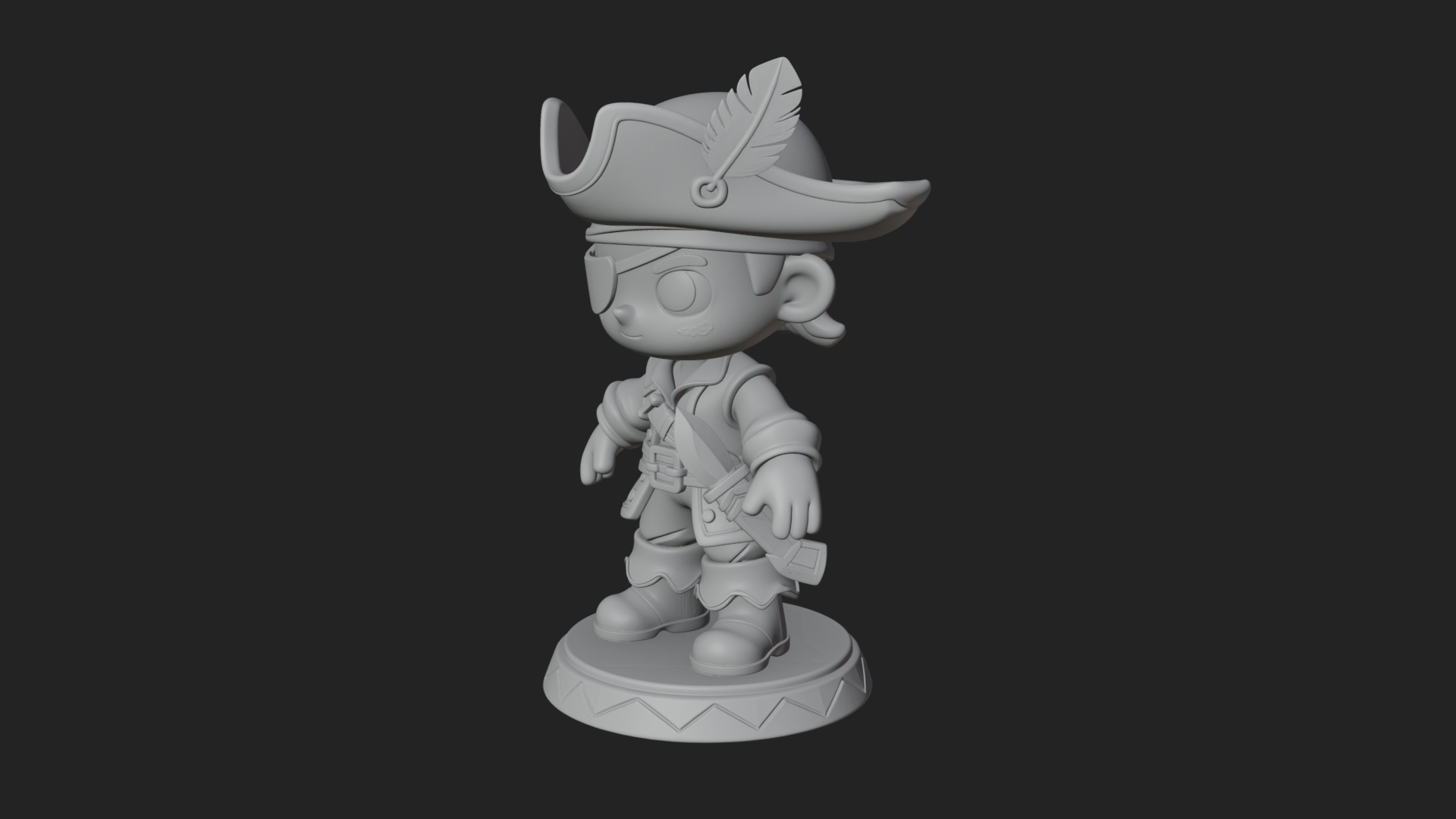 Chibi Pirate Captain Statue Design 5 3D Print Model 3D Model