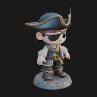 Chibi Pirate Captain Statue Design 5 3D Print Model