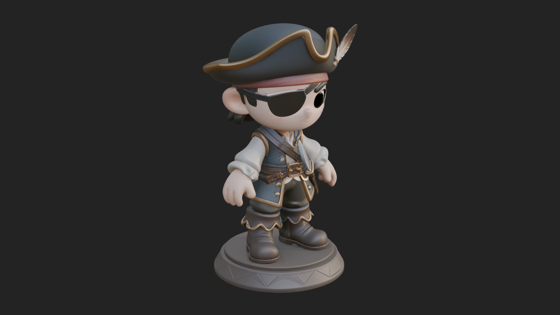 Chibi Pirate Captain Statue Design 6 3D Print Model 3D Model