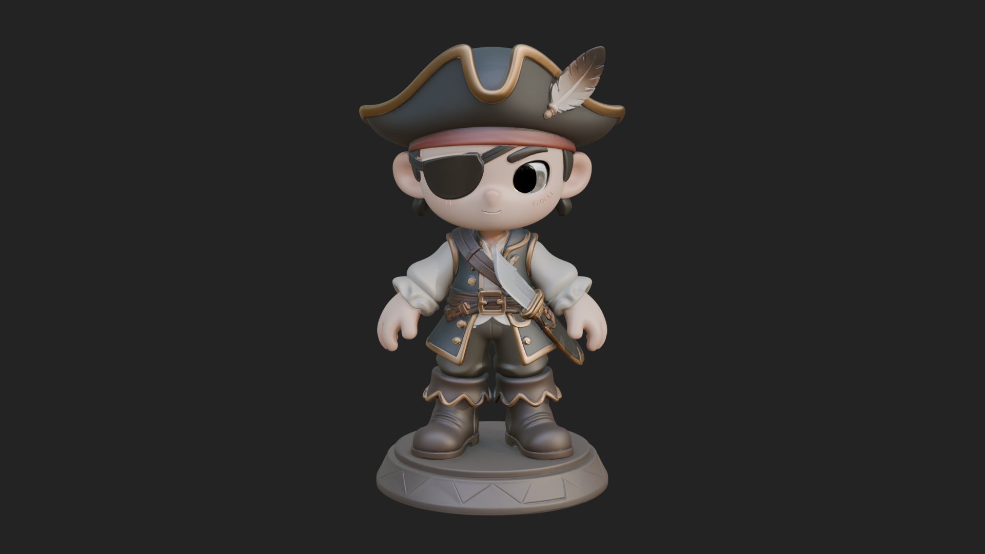Chibi Pirate Captain Statue Design 6 3D Print Model 3D Model