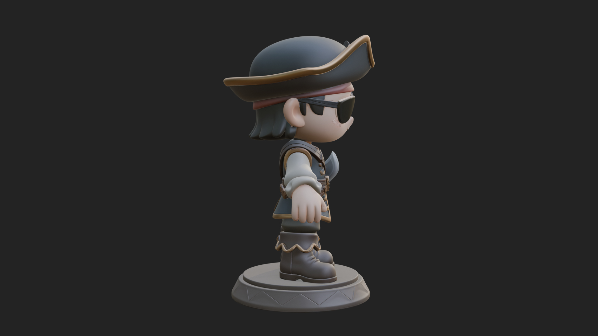 Chibi Pirate Captain Statue Design 6 3D Print Model 3D Model