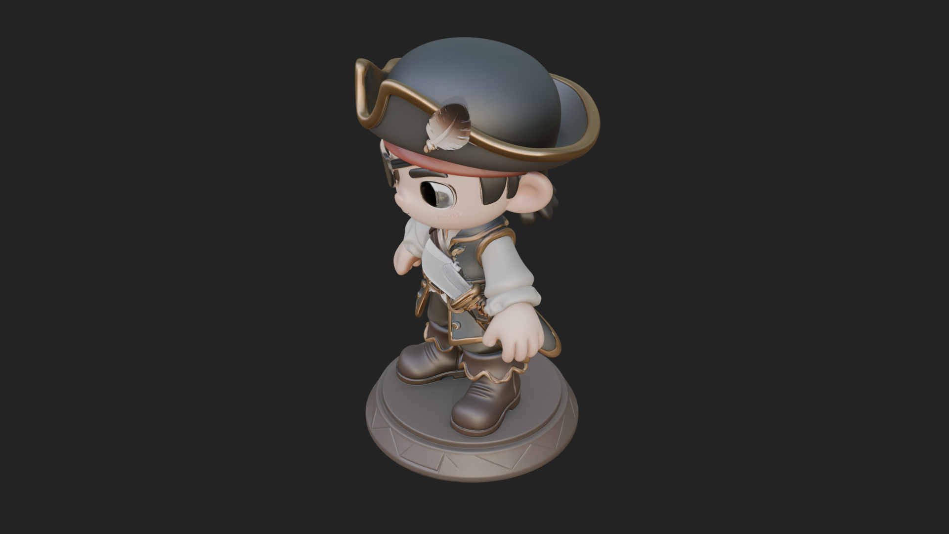 Chibi Pirate Captain Statue Design 6 3D Print Model 3D Model