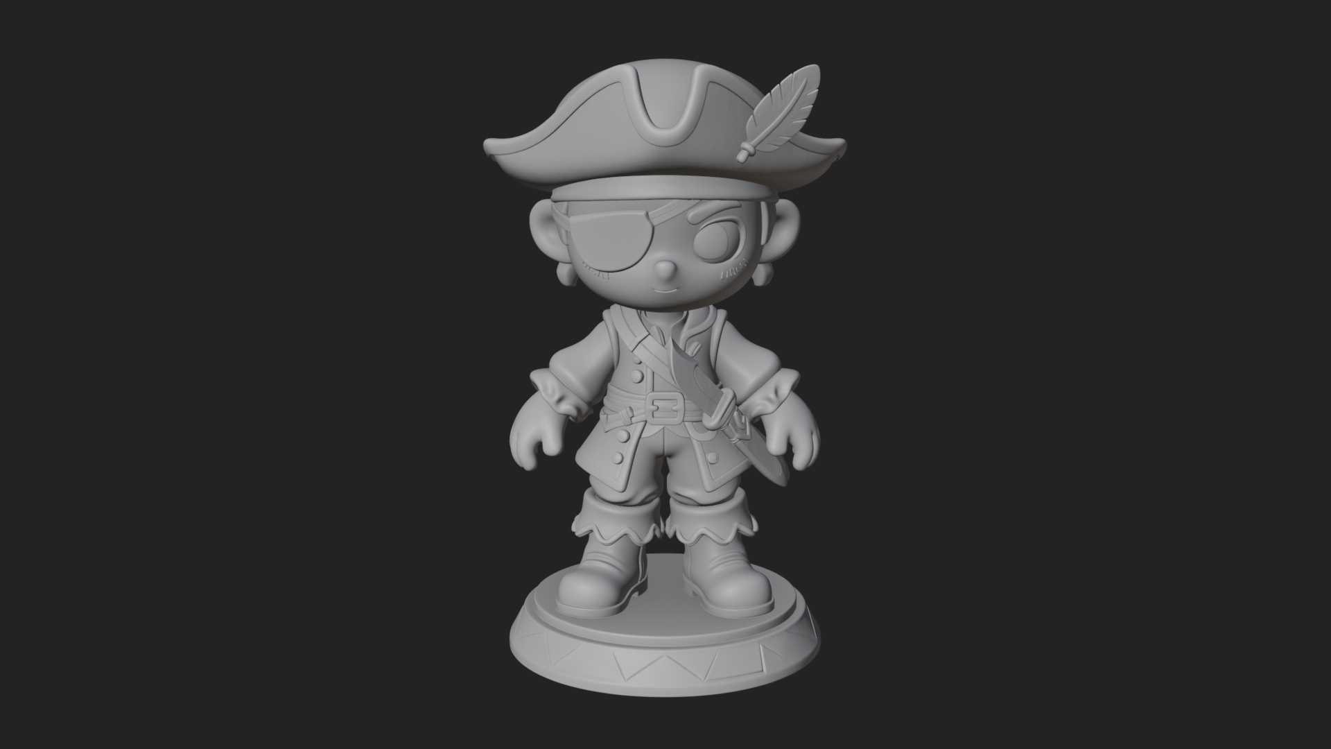 Chibi Pirate Captain Statue Design 6 3D Print Model 3D Model