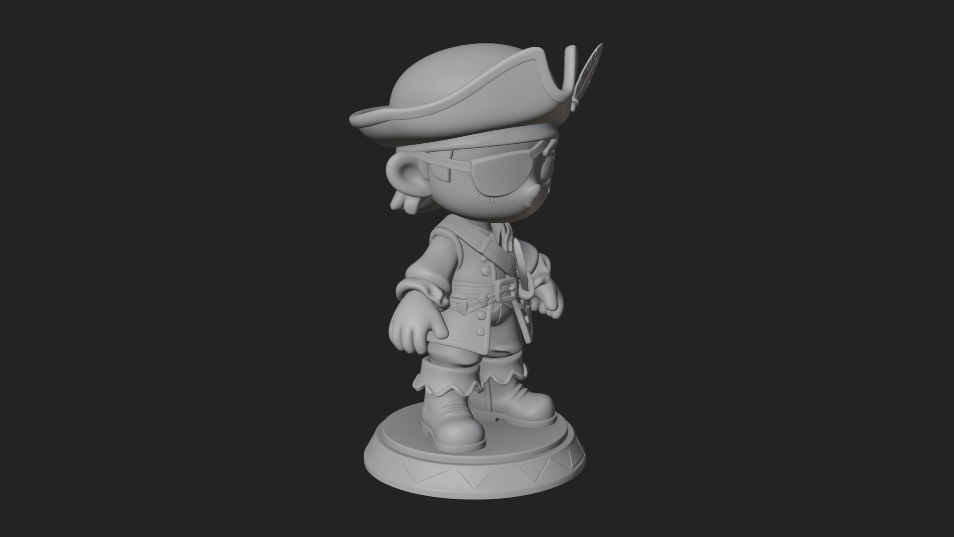 Chibi Pirate Captain Statue Design 6 3D Print Model 3D Model