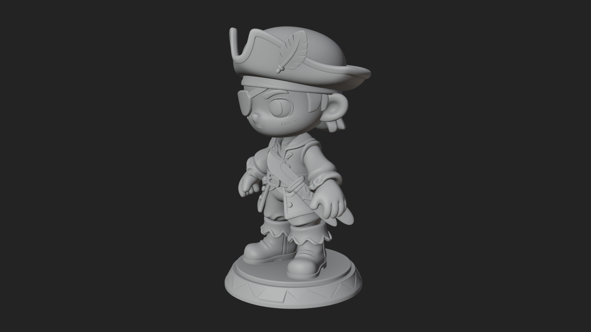 Chibi Pirate Captain Statue Design 6 3D Print Model 3D Model