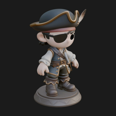 Chibi Pirate Captain Statue Design 6 3D Print Model