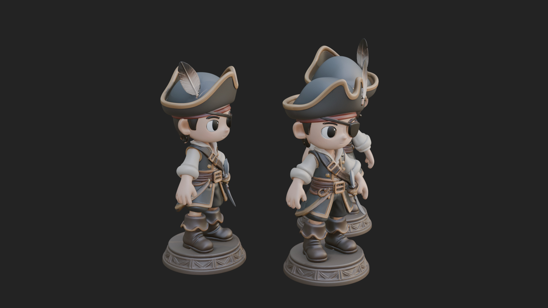 Chibi Pirate Captain Statue Design 7 3D Print Model 3D Model