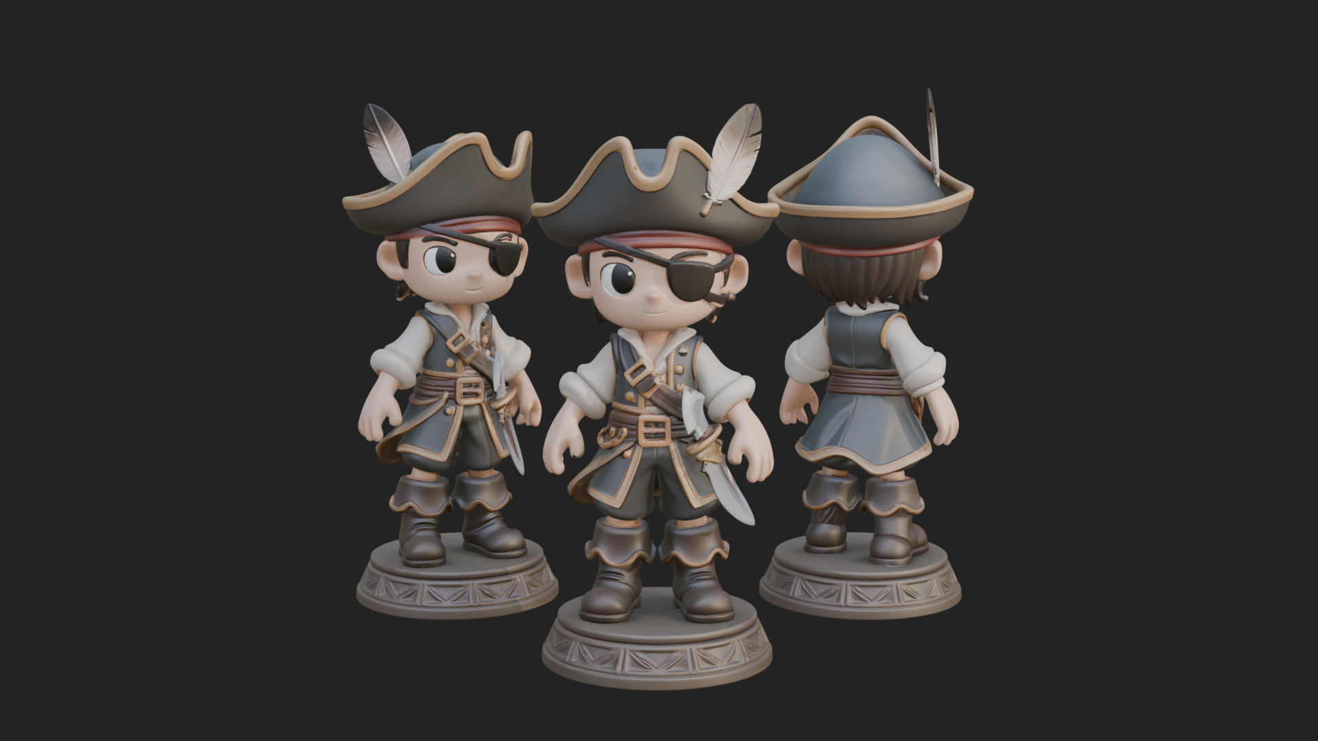 Chibi Pirate Captain Statue Design 7 3D Print Model 3D Model