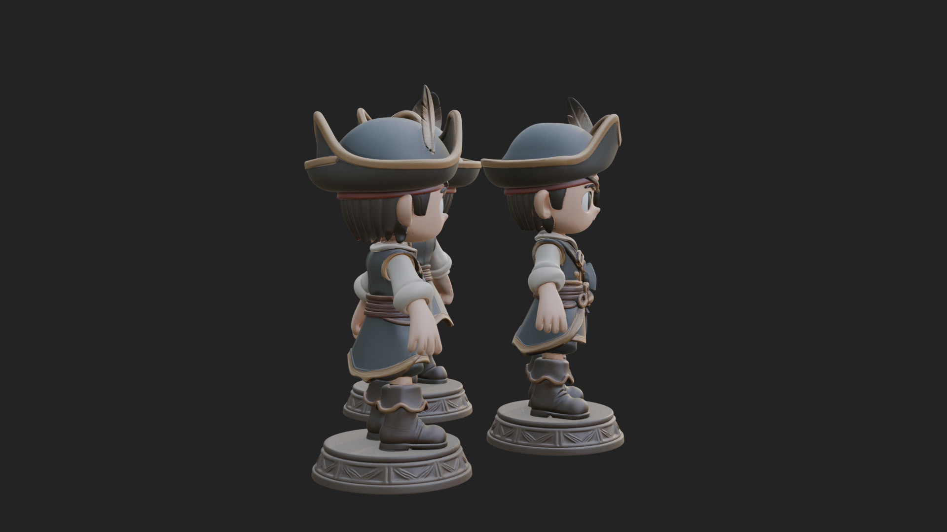 Chibi Pirate Captain Statue Design 7 3D Print Model 3D Model