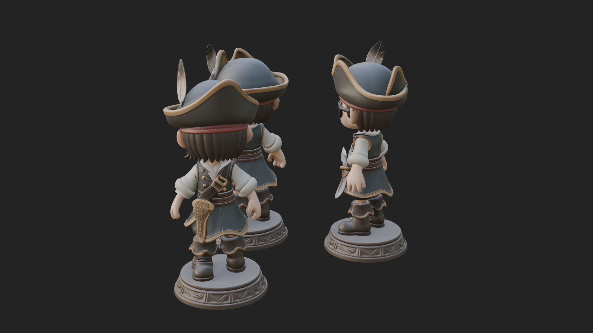 Chibi Pirate Captain Statue Design 7 3D Print Model 3D Model