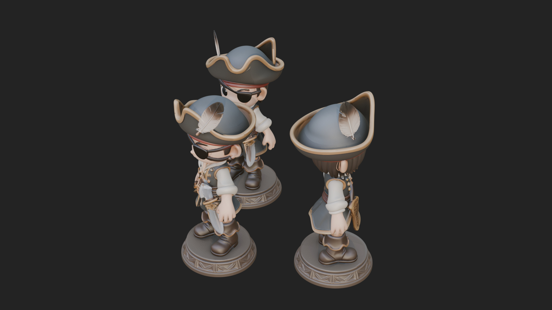 Chibi Pirate Captain Statue Design 7 3D Print Model 3D Model