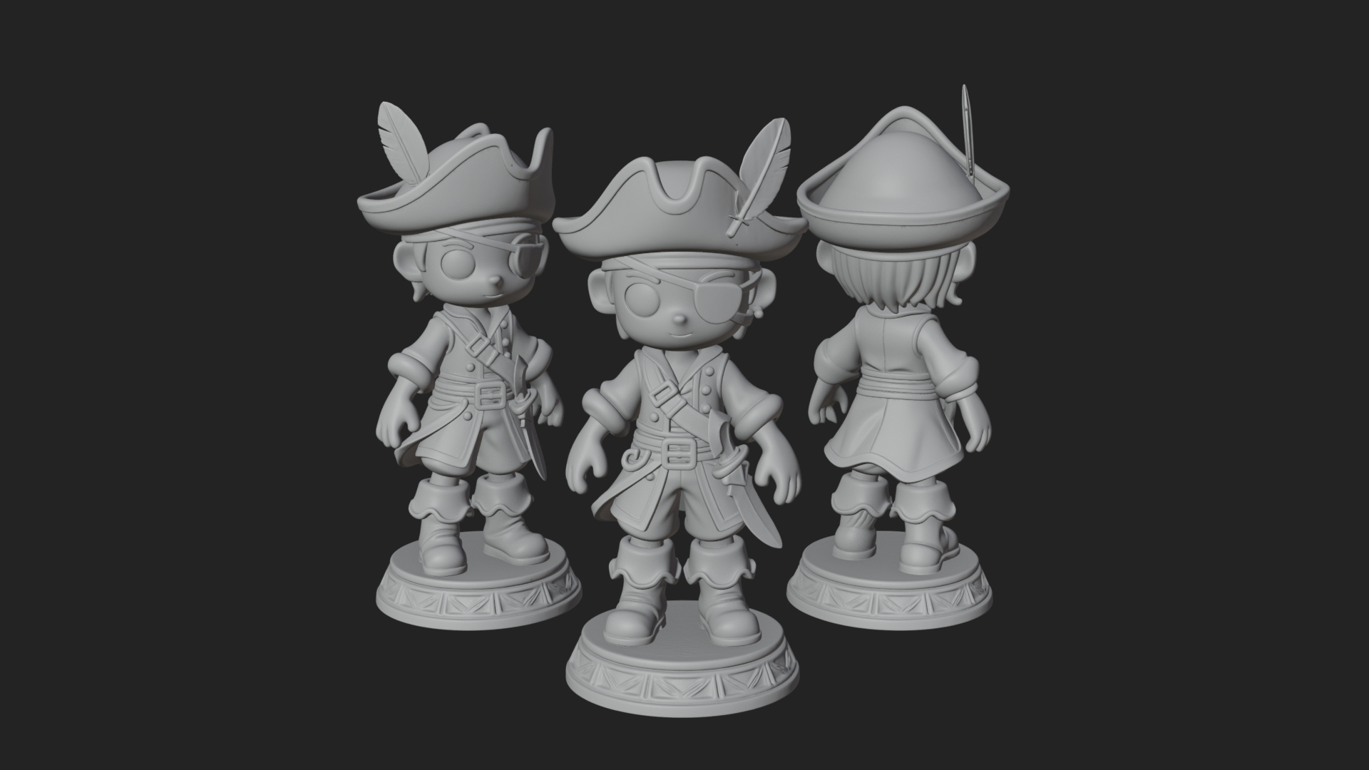 Chibi Pirate Captain Statue Design 7 3D Print Model 3D Model