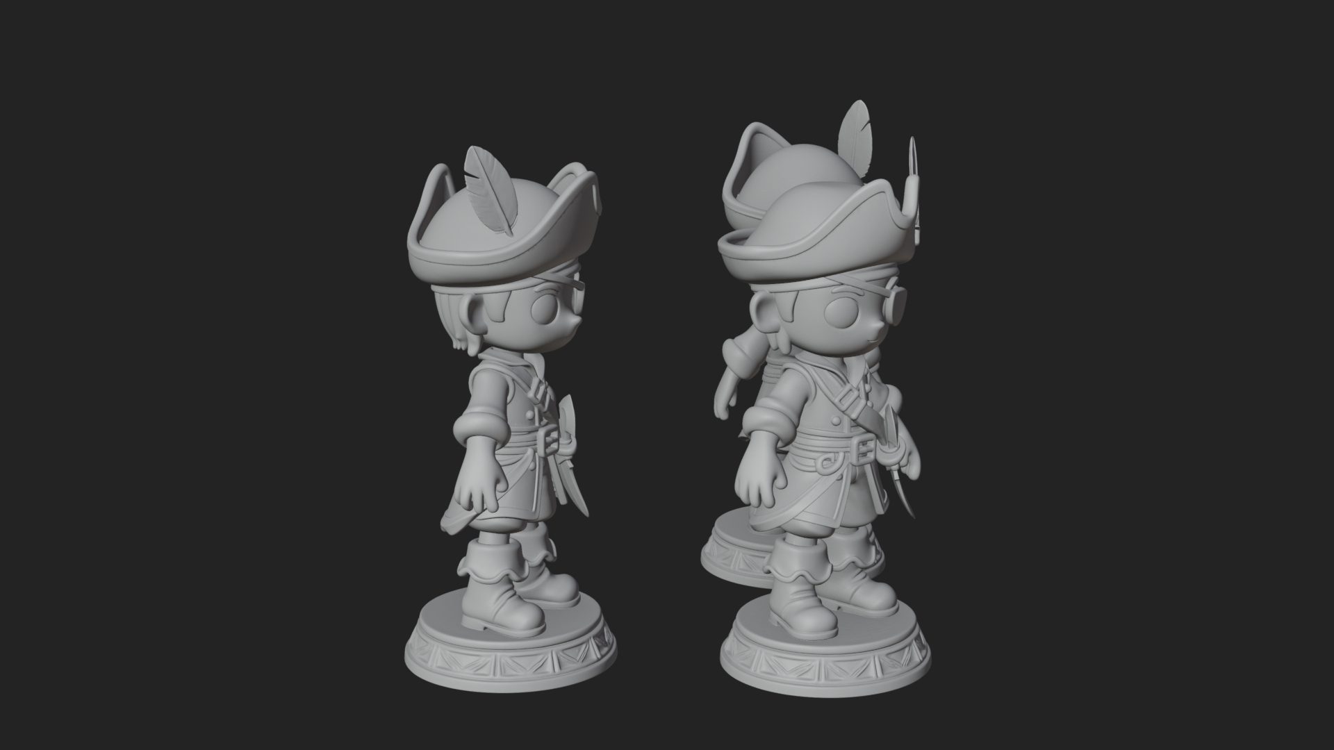 Chibi Pirate Captain Statue Design 7 3D Print Model 3D Model
