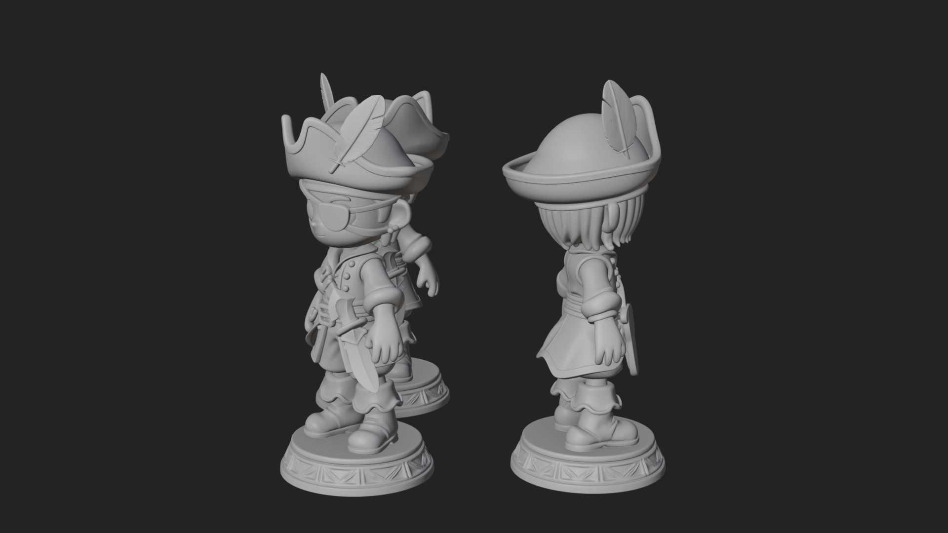 Chibi Pirate Captain Statue Design 7 3D Print Model 3D Model