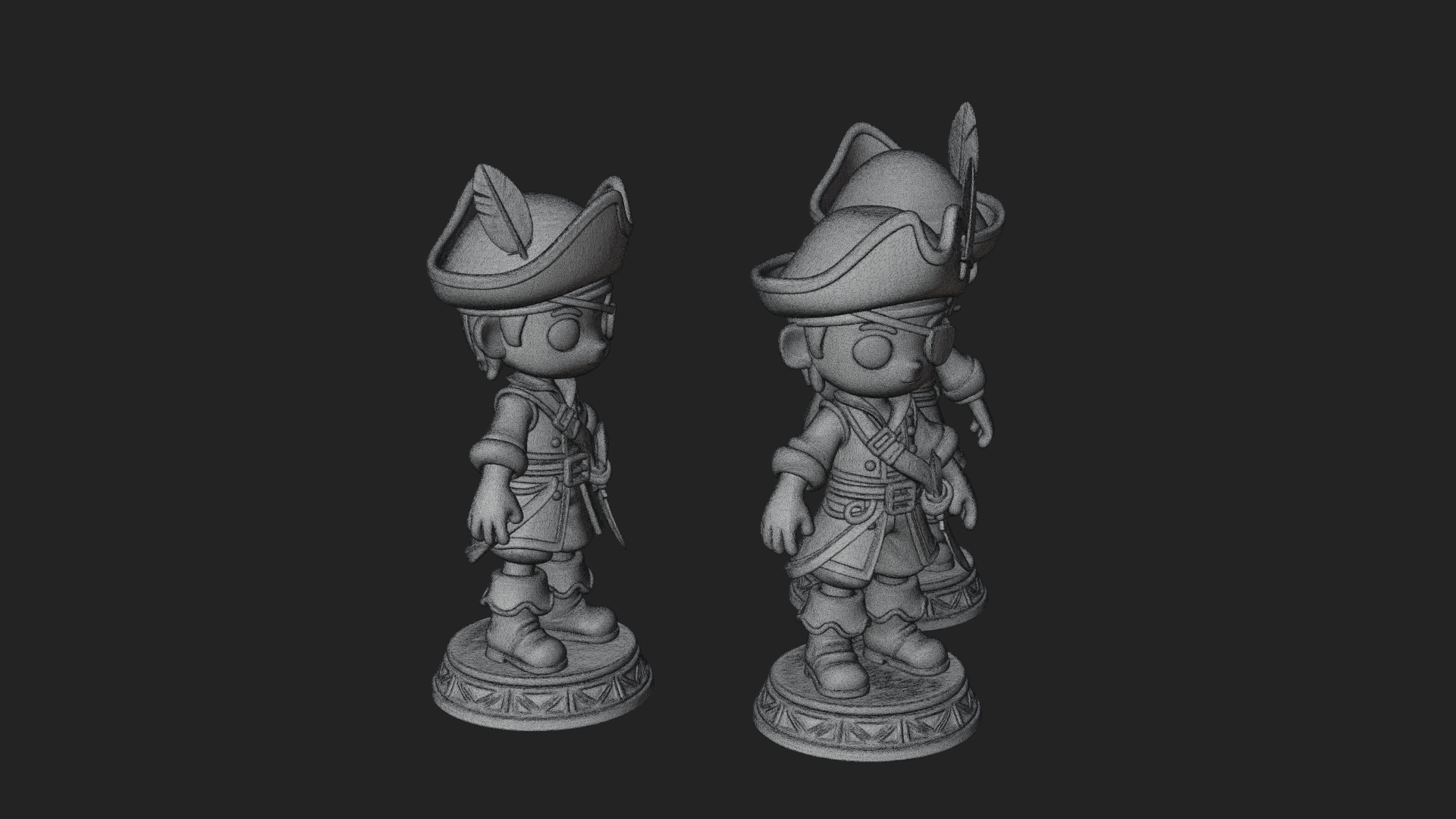 Chibi Pirate Captain Statue Design 7 3D Print Model 3D Model