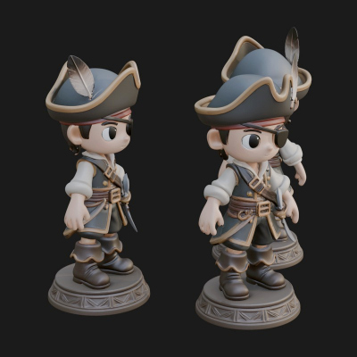 Chibi Pirate Captain Statue Design 7 3D Print Model