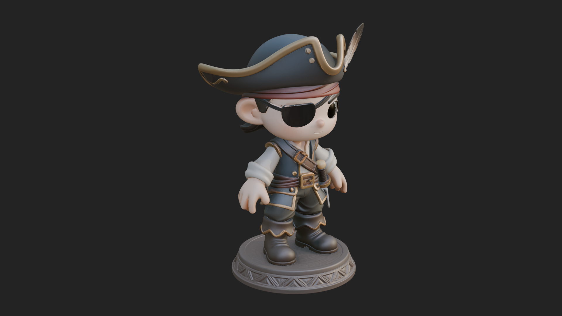 Chibi Pirate Captain Statue Design 8 3D Print Model 3D Model