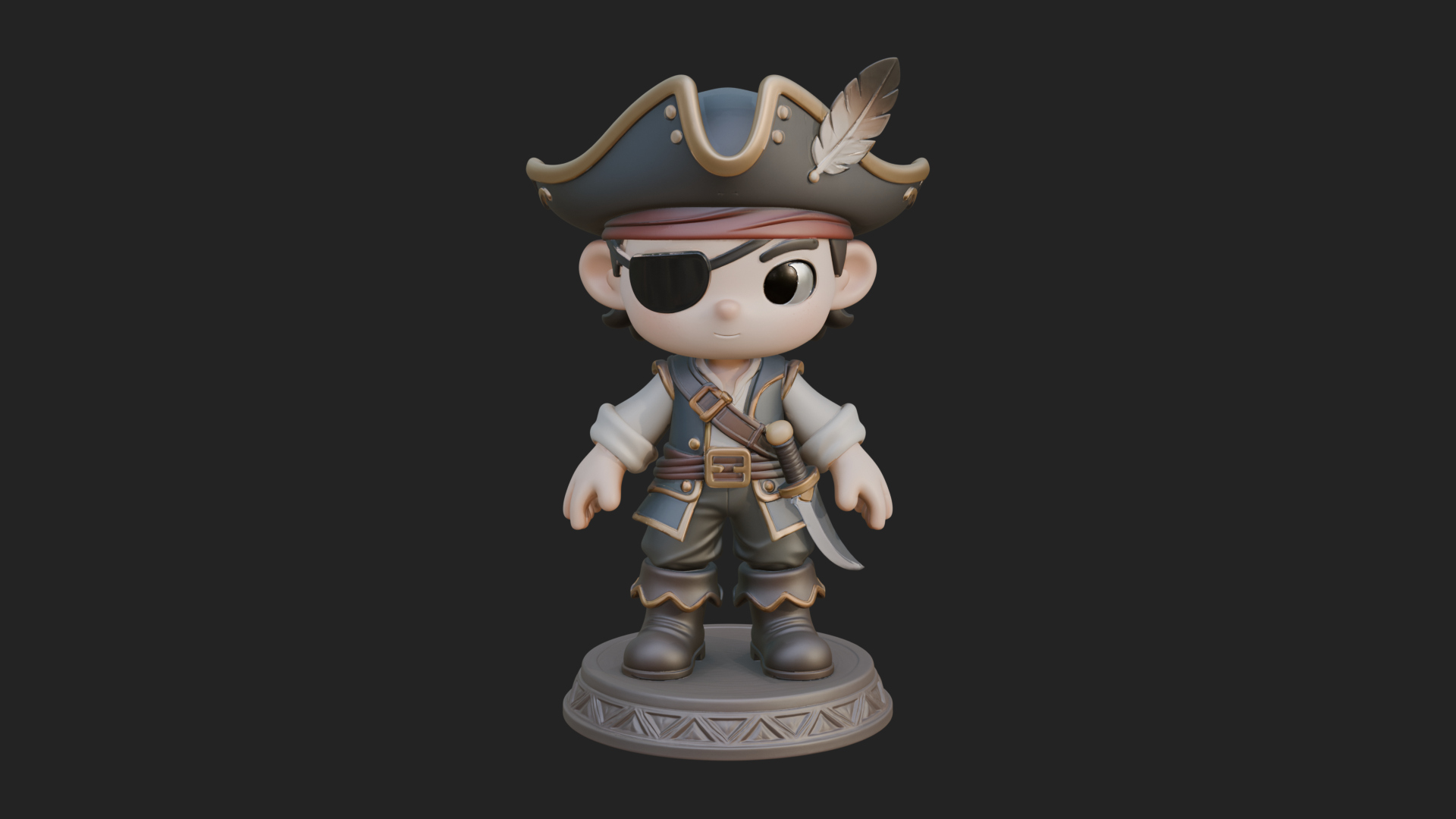 Chibi Pirate Captain Statue Design 8 3D Print Model 3D Model