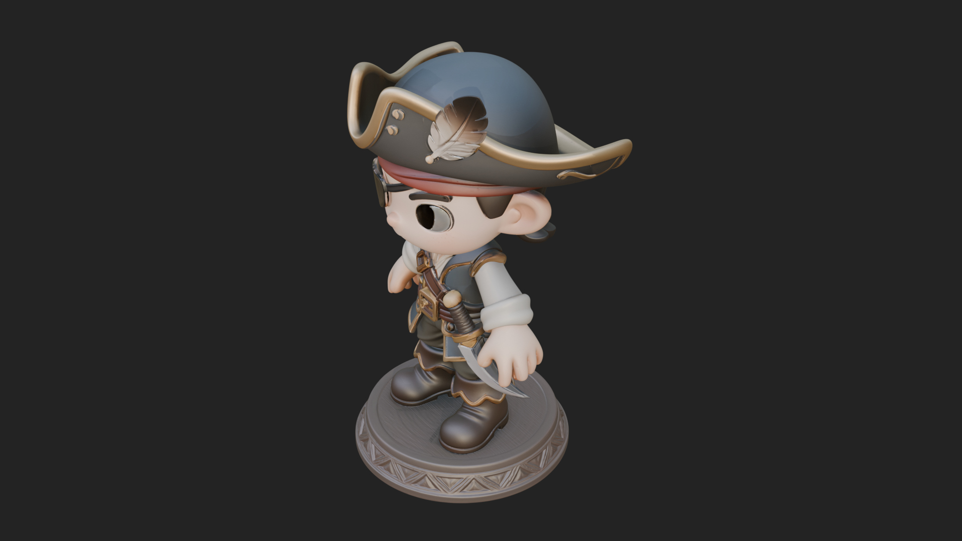 Chibi Pirate Captain Statue Design 8 3D Print Model 3D Model