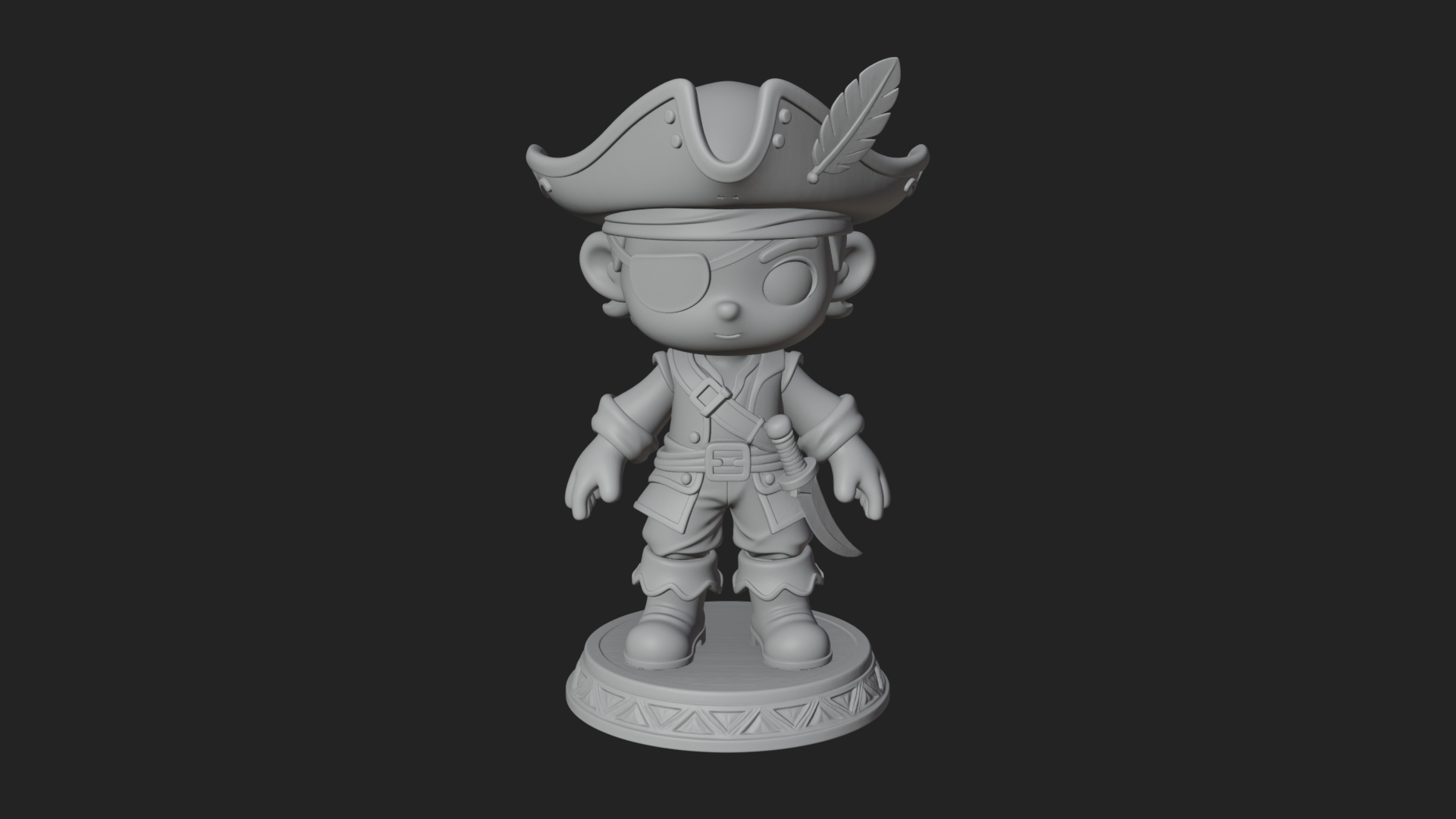 Chibi Pirate Captain Statue Design 8 3D Print Model 3D Model