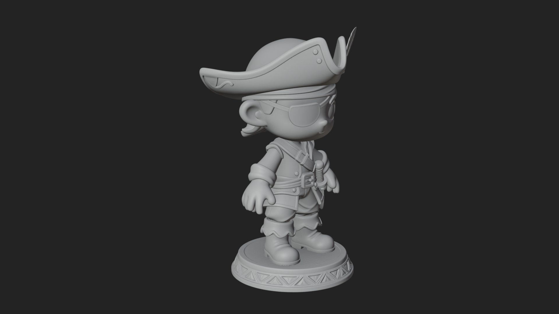 Chibi Pirate Captain Statue Design 8 3D Print Model 3D Model