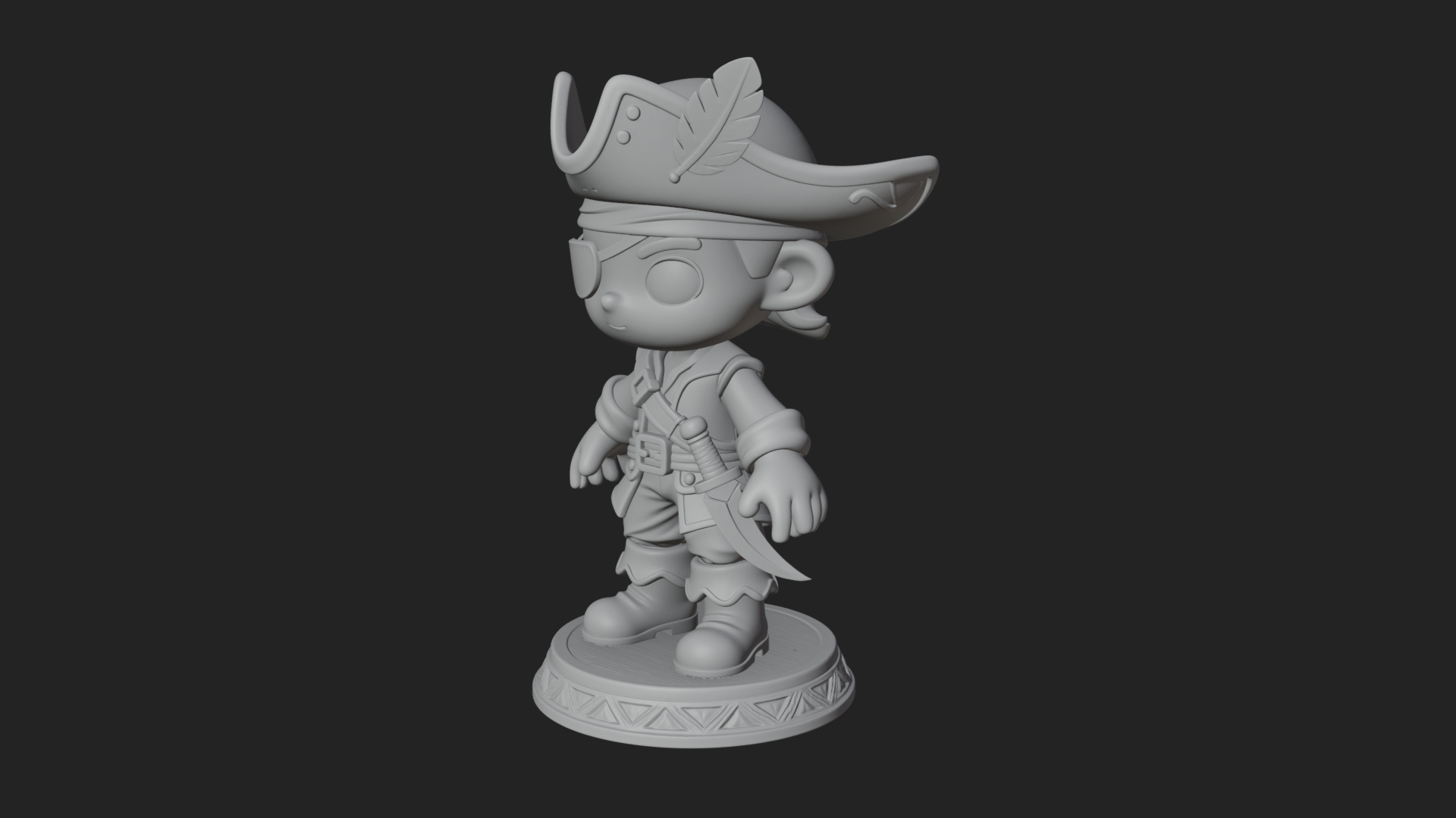 Chibi Pirate Captain Statue Design 8 3D Print Model 3D Model