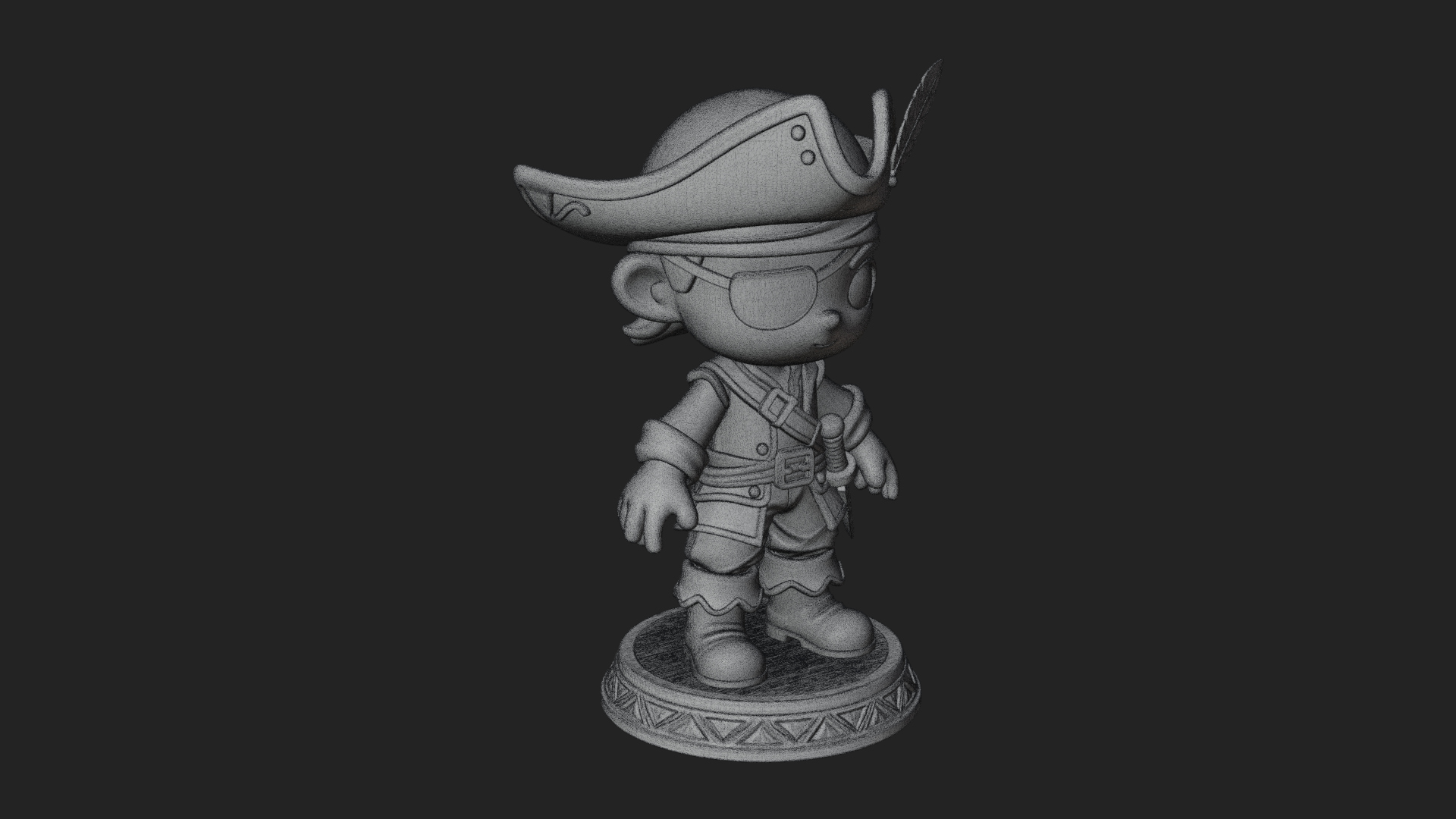 Chibi Pirate Captain Statue Design 8 3D Print Model 3D Model