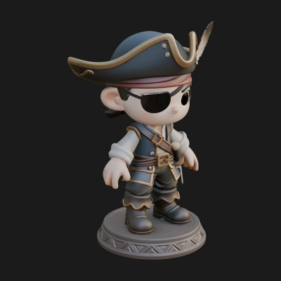 Chibi Pirate Captain Statue Design 8 3D Print Model