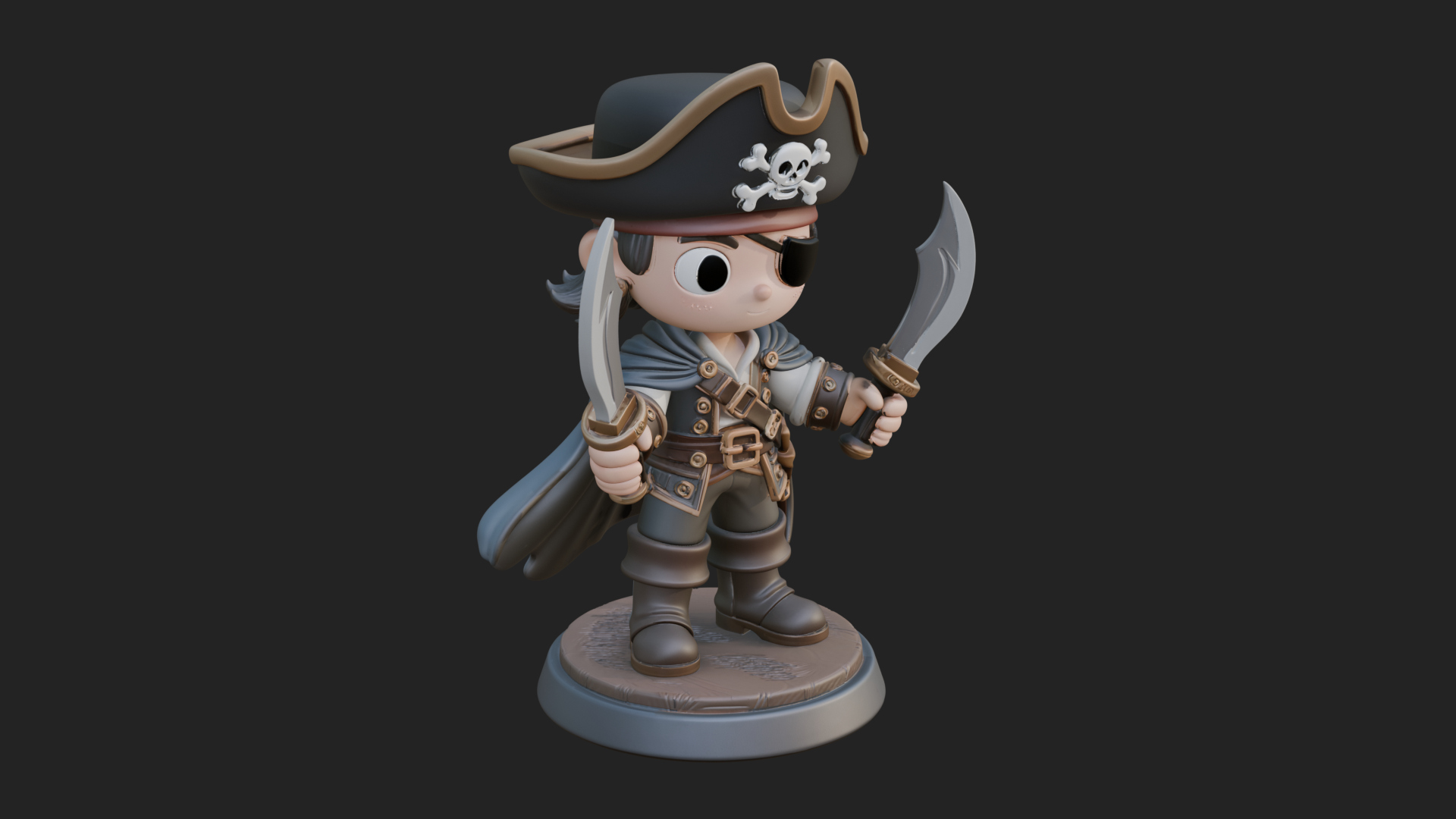 Chibi Pirate Captain Statue Design 9 3D Print Model 3D Model