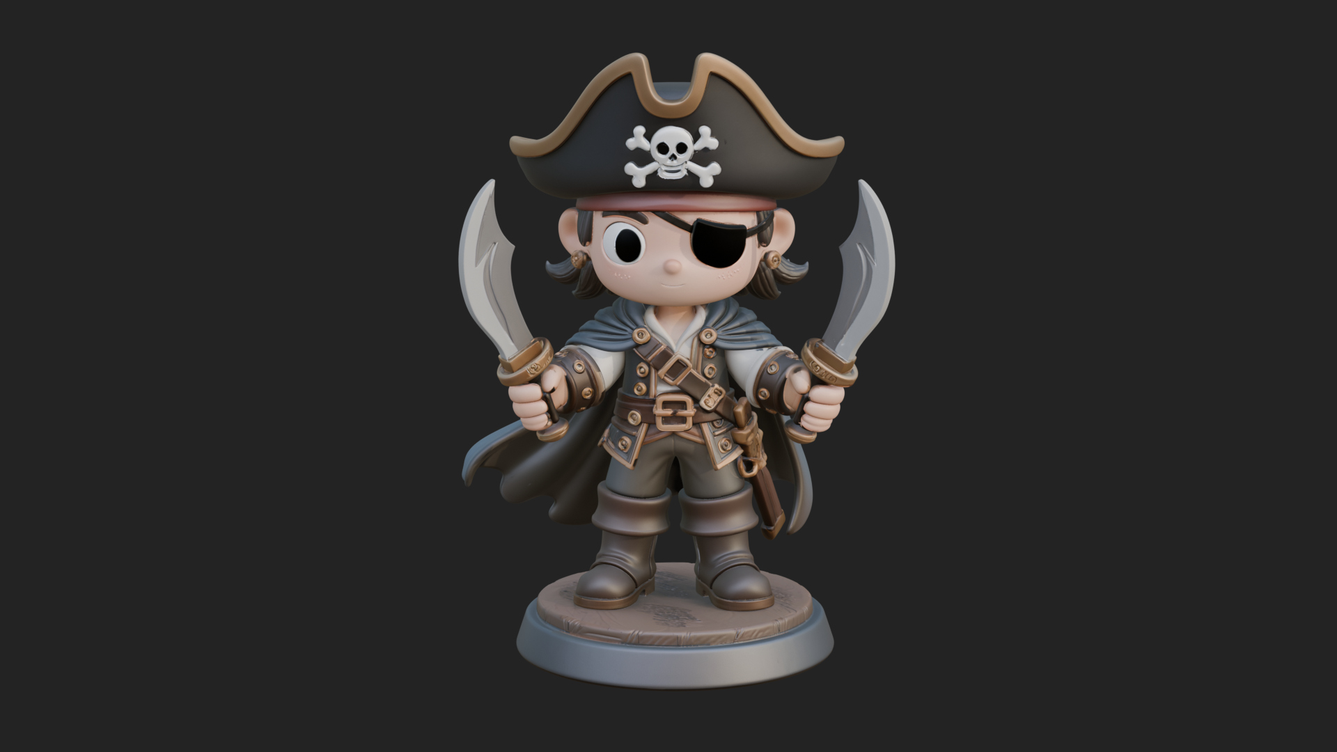 Chibi Pirate Captain Statue Design 9 3D Print Model 3D Model