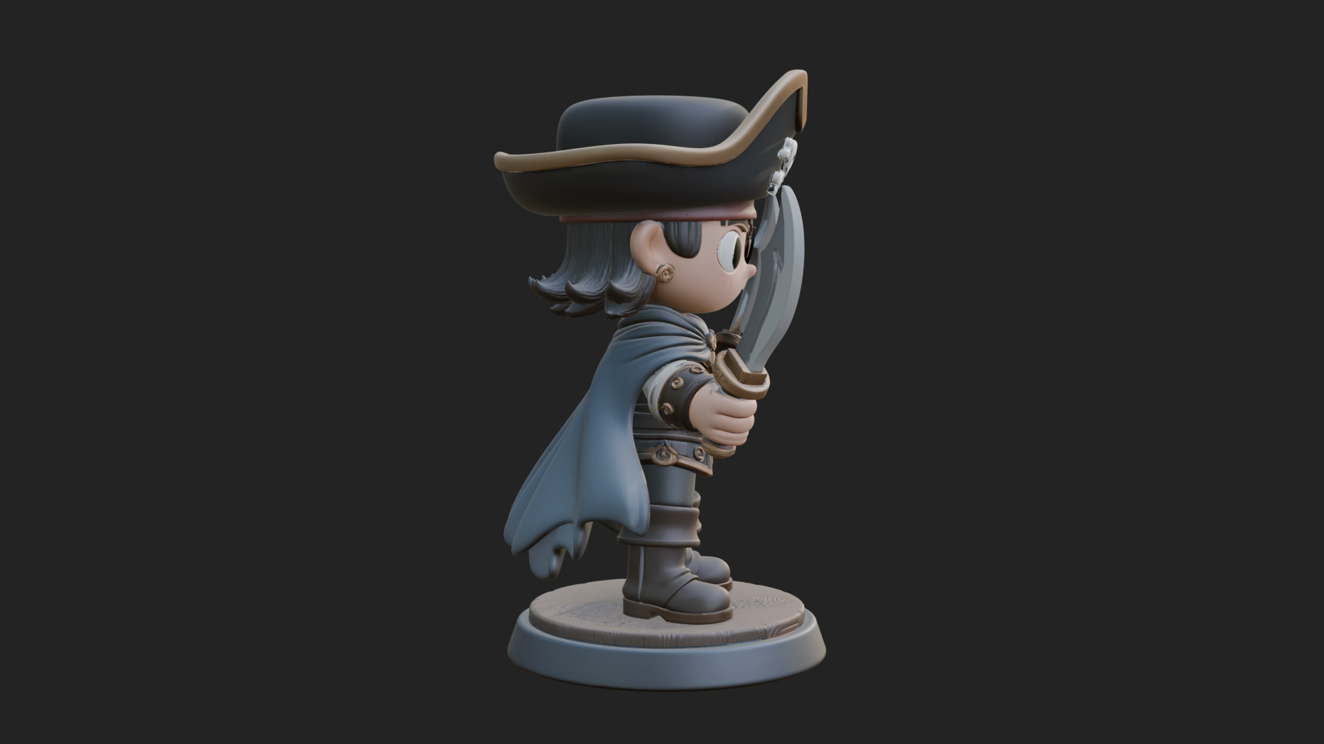 Chibi Pirate Captain Statue Design 9 3D Print Model 3D Model