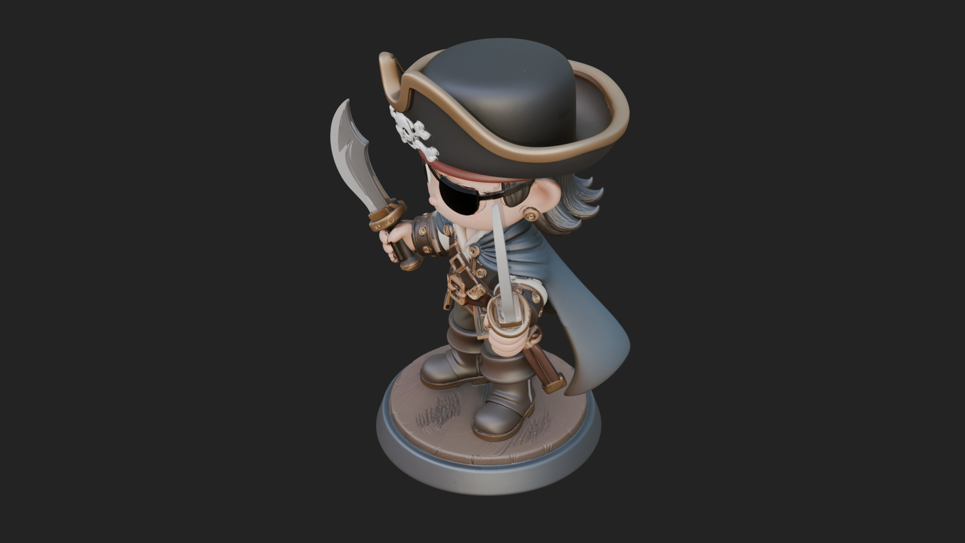Chibi Pirate Captain Statue Design 9 3D Print Model 3D Model