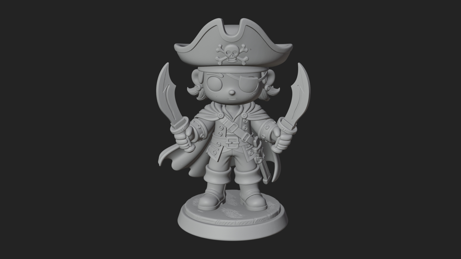 Chibi Pirate Captain Statue Design 9 3D Print Model 3D Model