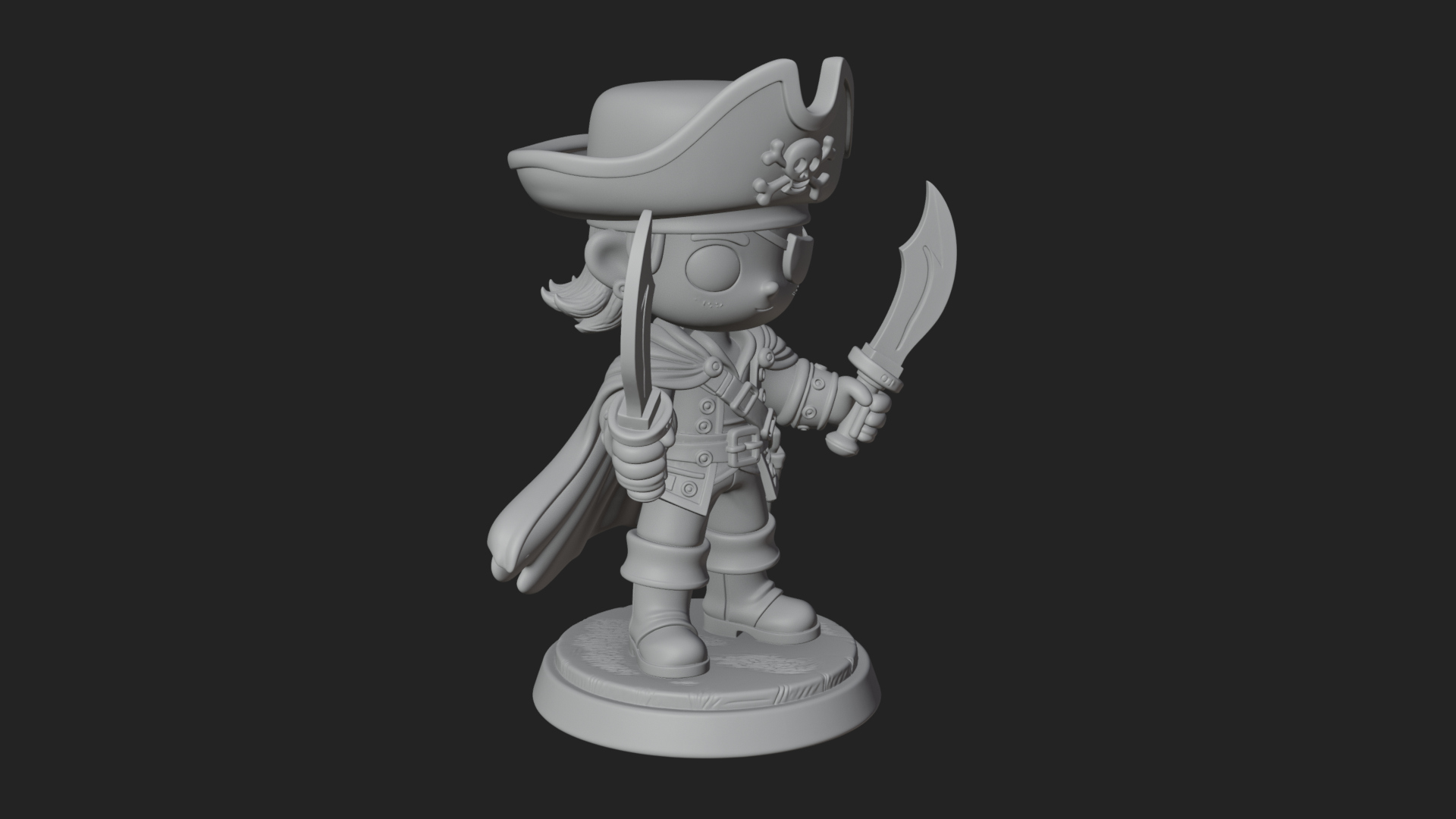 Chibi Pirate Captain Statue Design 9 3D Print Model 3D Model
