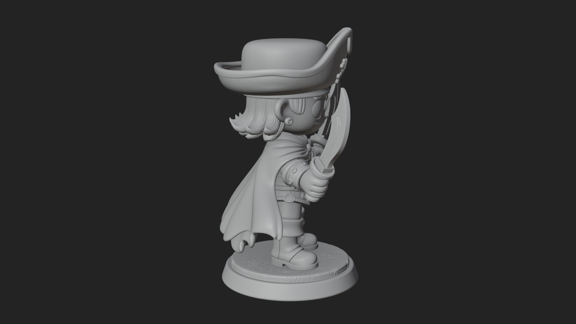 Chibi Pirate Captain Statue Design 9 3D Print Model 3D Model