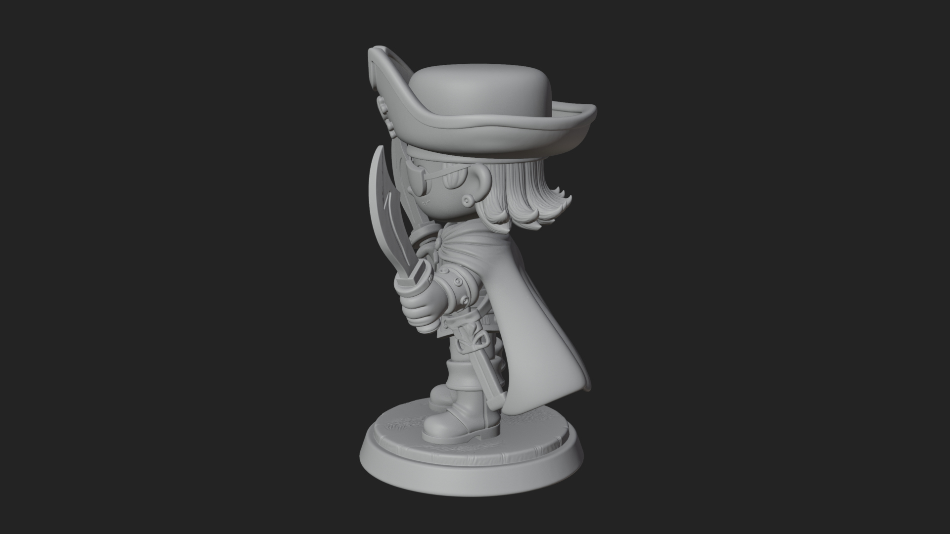 Chibi Pirate Captain Statue Design 9 3D Print Model 3D Model
