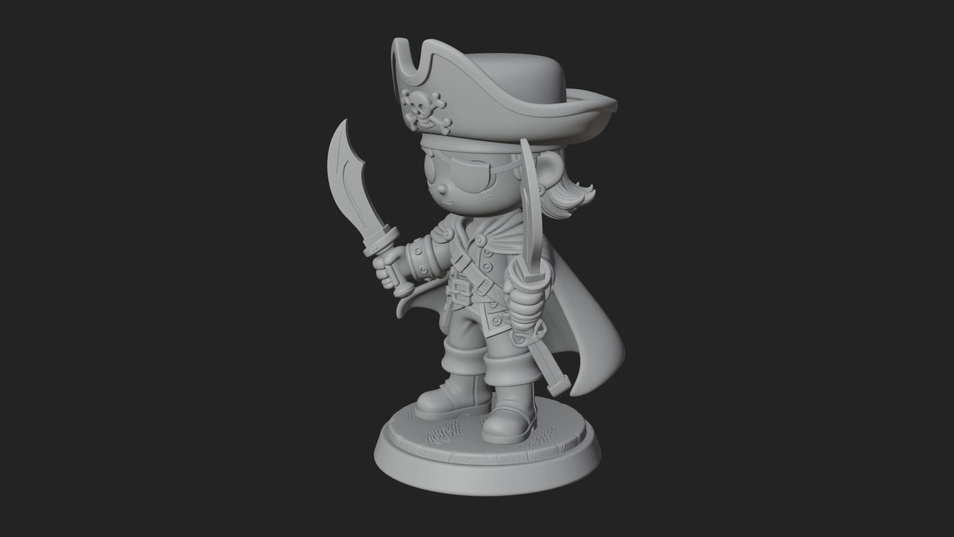 Chibi Pirate Captain Statue Design 9 3D Print Model 3D Model