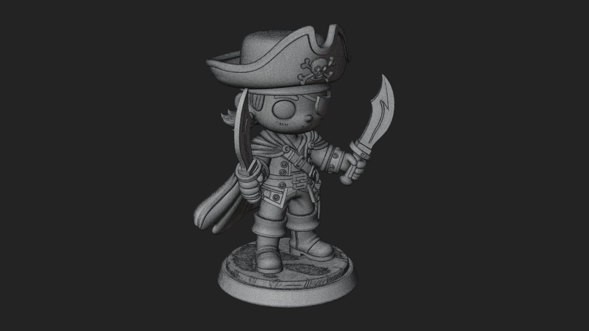 Chibi Pirate Captain Statue Design 9 3D Print Model 3D Model