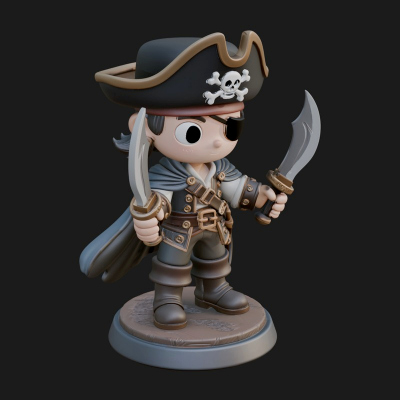 Chibi Pirate Captain Statue Design 9 3D Print Model