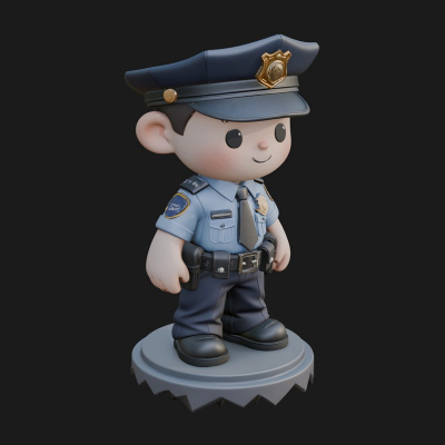 Chibi Police Officer Statue Design 1 3D Print Model