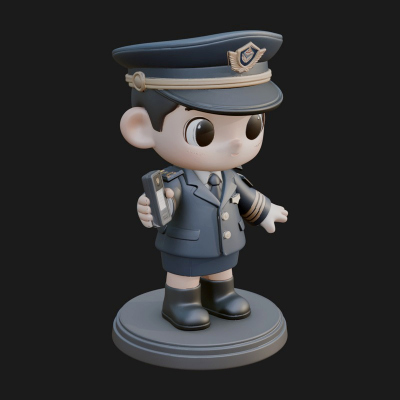 Chibi Police Officer Statue Design 12 3D Print Model