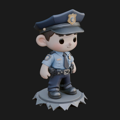 Chibi Police Officer Statue Design 4 3D Print Model